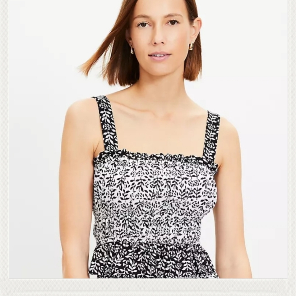 NWT Loft Floral Black and White Peplum Cami Top (Size M)